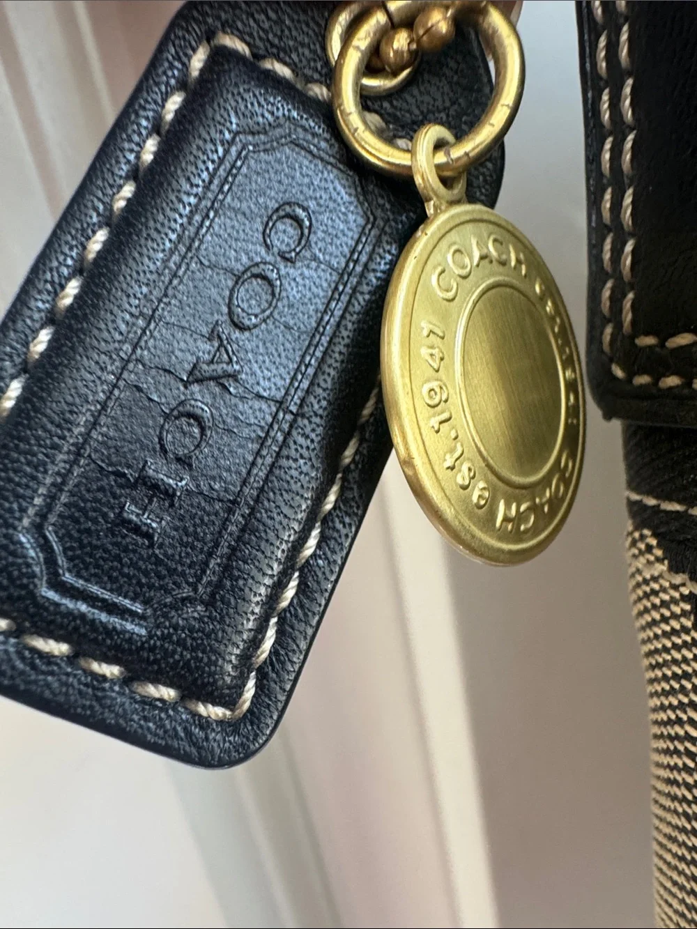 Coach Black and Khaki Signature Canvas Shoulder Bag